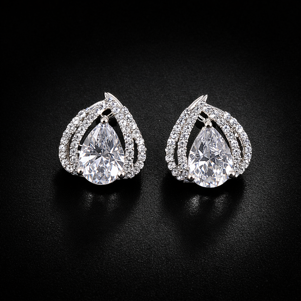 Mini Midnight Teardrop Halo Earrings