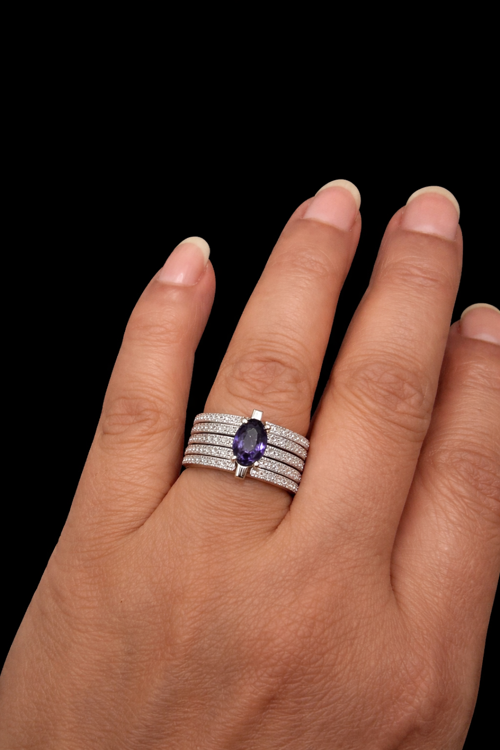 Five-Line Zircon Statement Ring with Center Stone