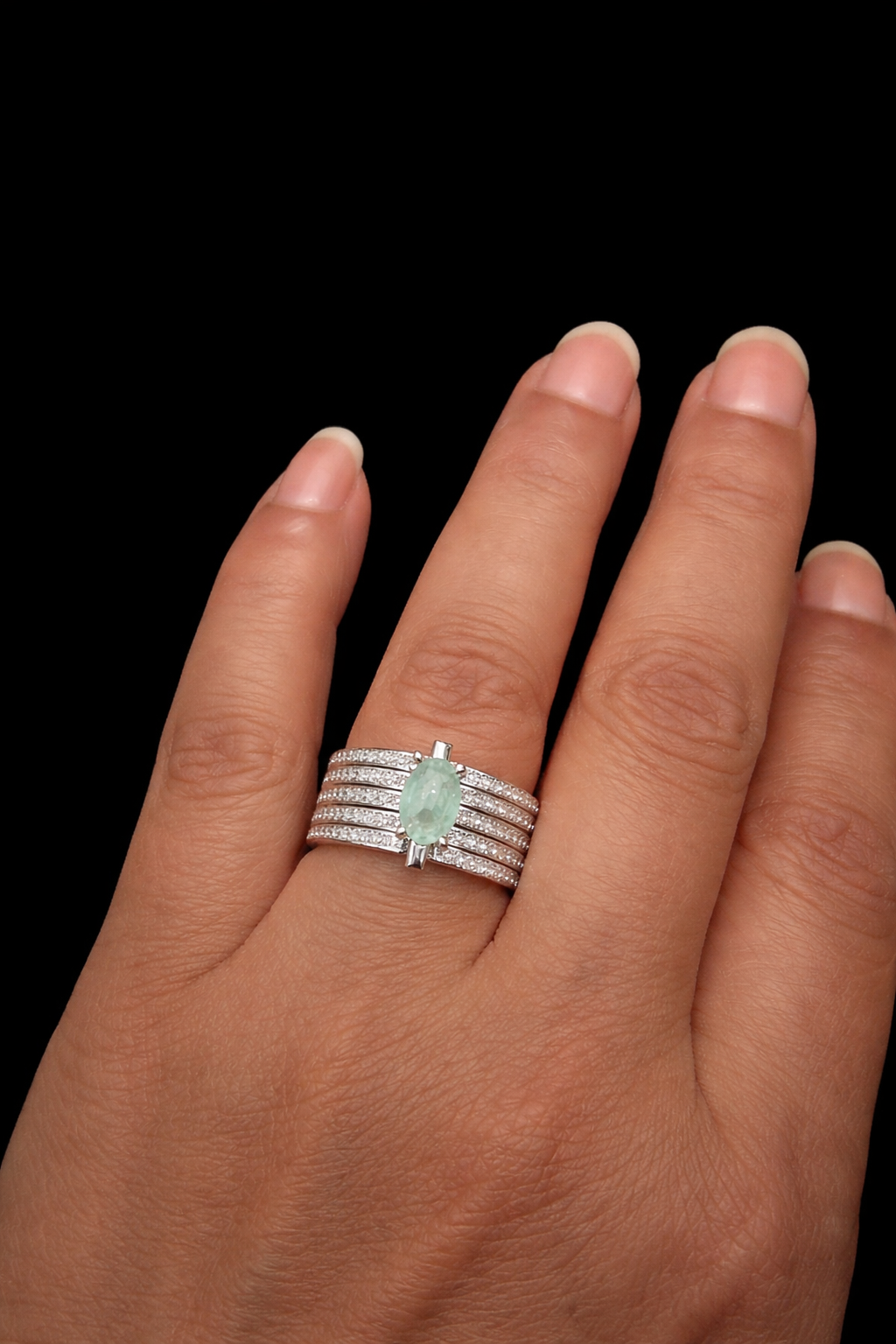 Five-Line Zircon Statement Ring with Center Stone