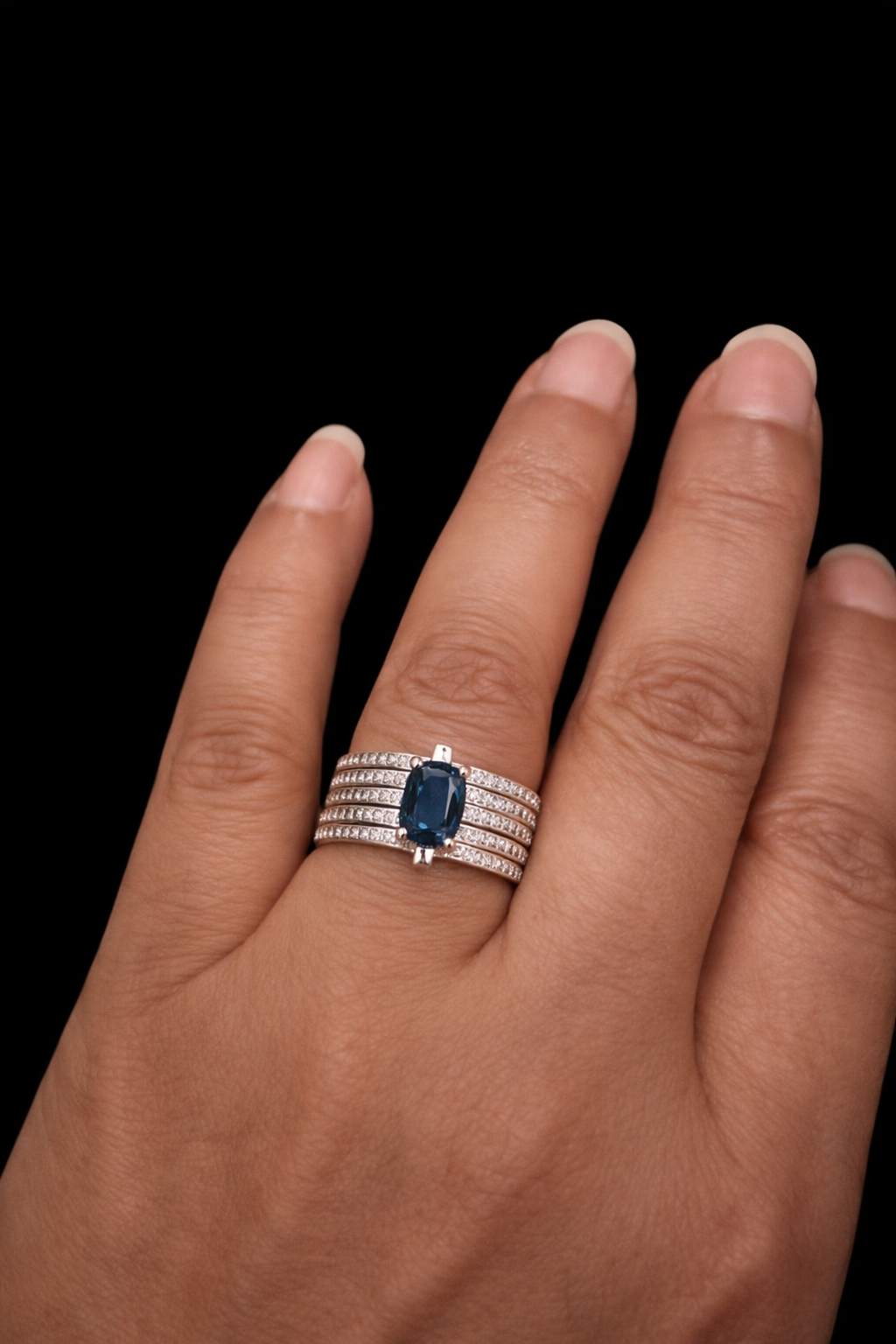 Five-Line Zircon Statement Ring with Center Stone