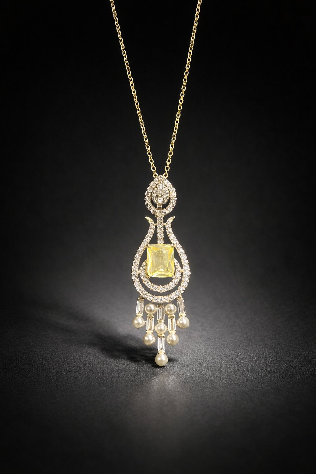 Ruby Zircon & Pearl Chandelier Jewelry Set