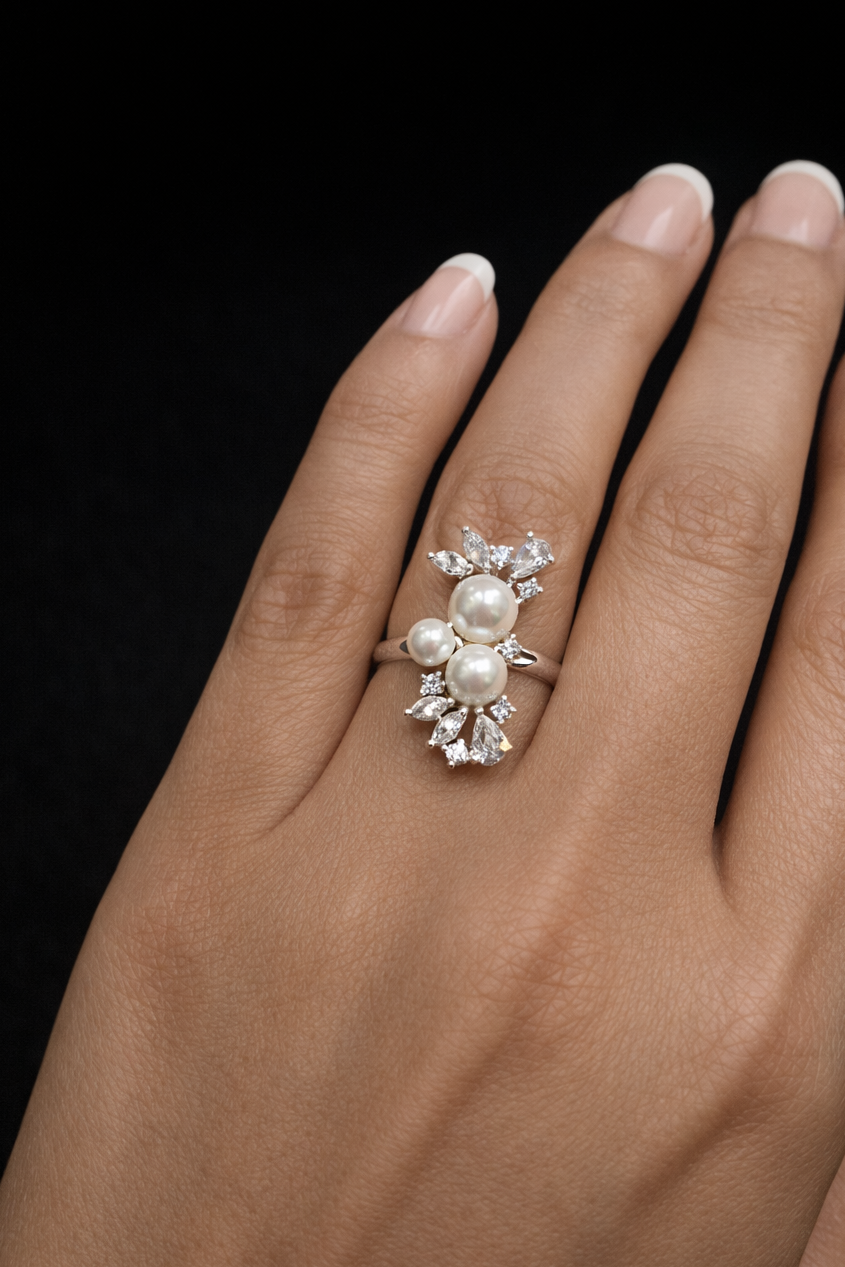 Pearl & Zircon Floral design