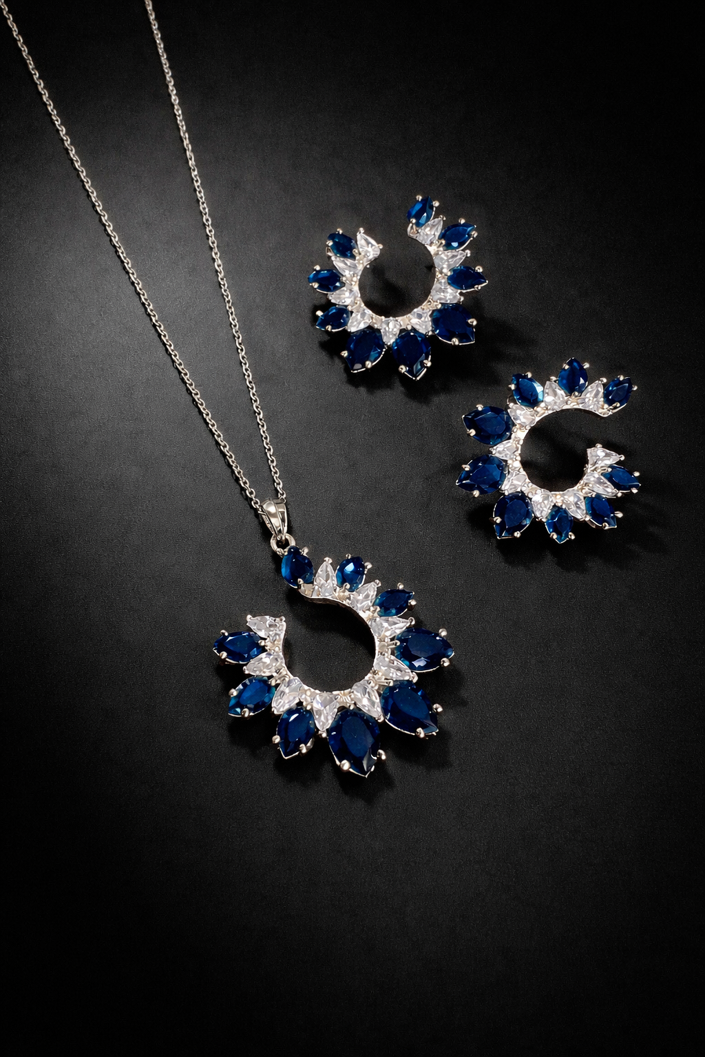 Emerald & Sapphire Crescent Set