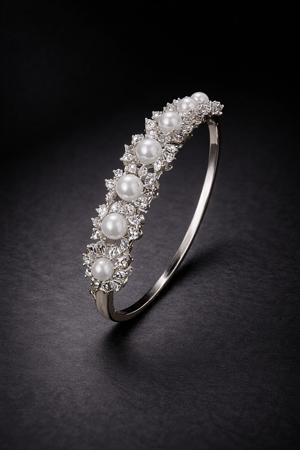 Pearl & Zircon Floral Bangle with Side Lock