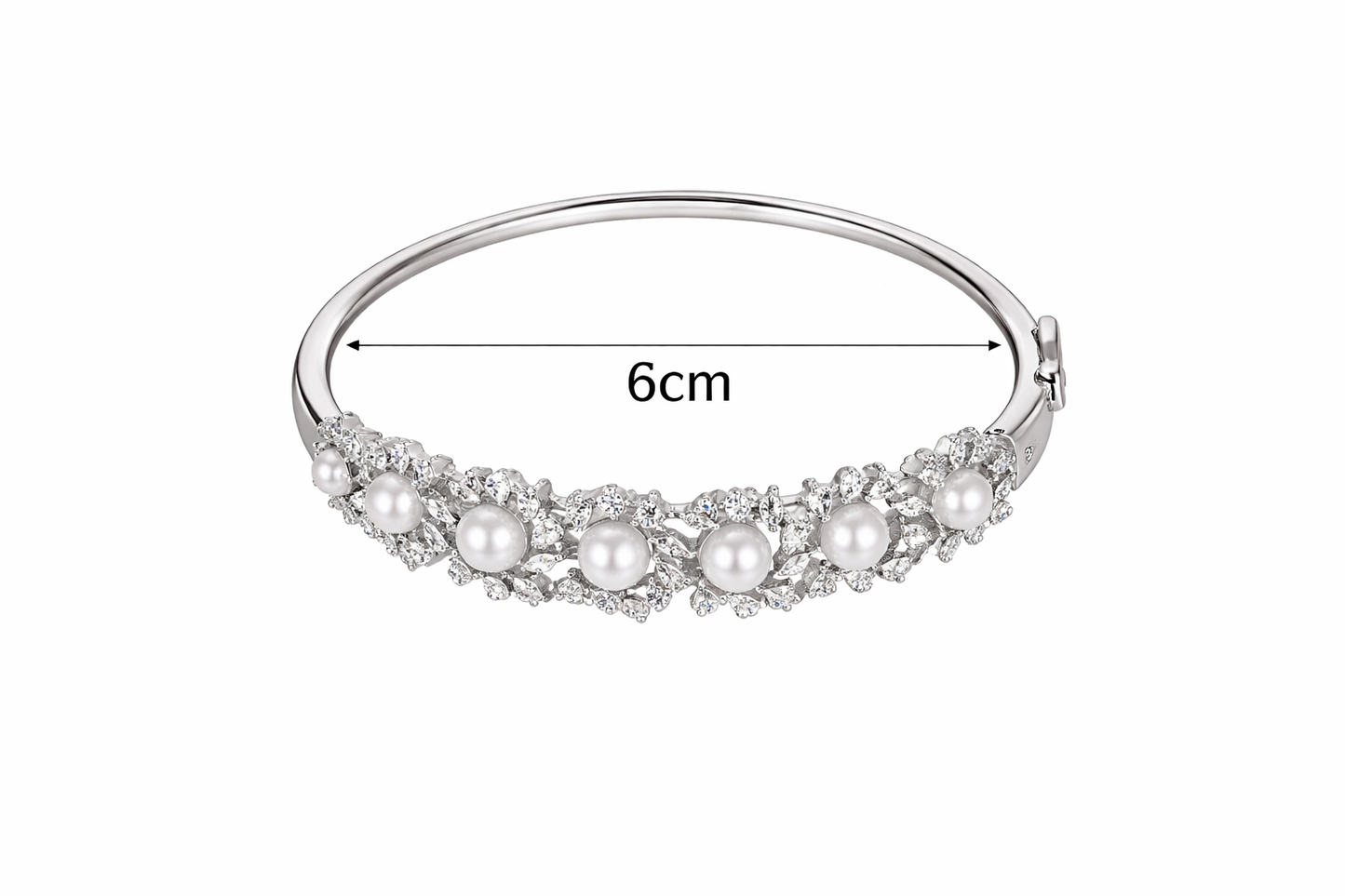 Pearl & Zircon Floral Bangle with Side Lock
