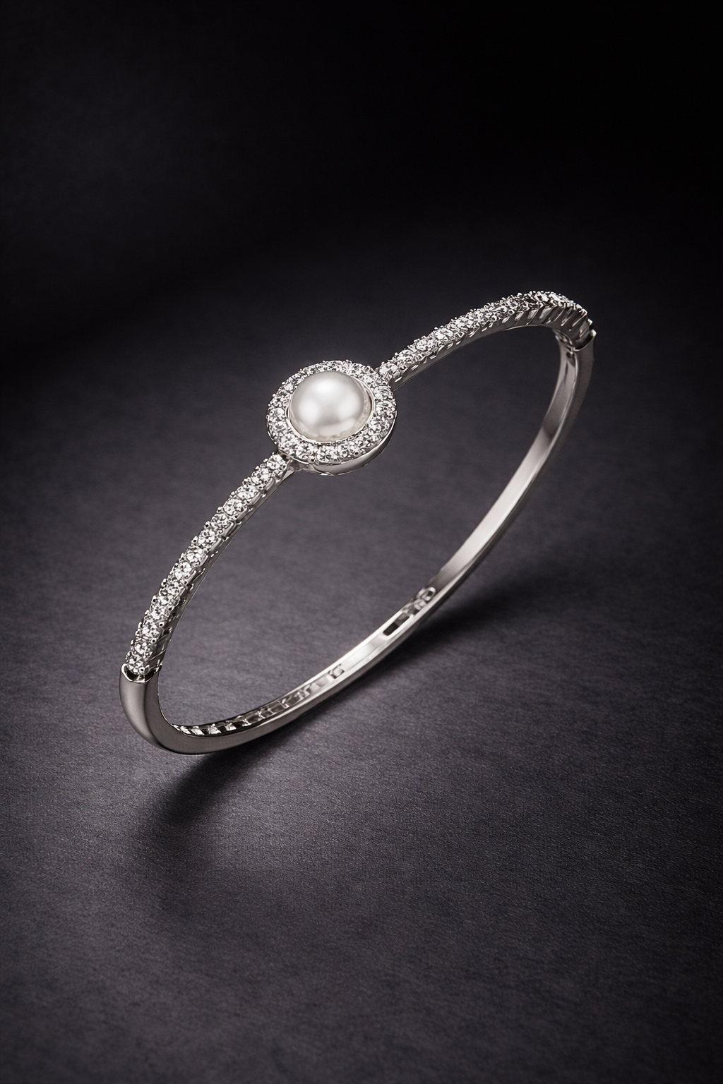 Pearl Halo Zircon Bangle with Side Lock