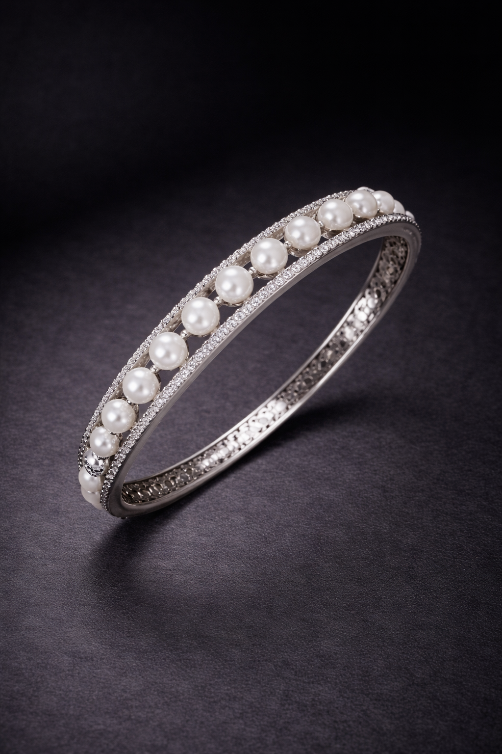Pearl Line Zircon Double Band Bangle