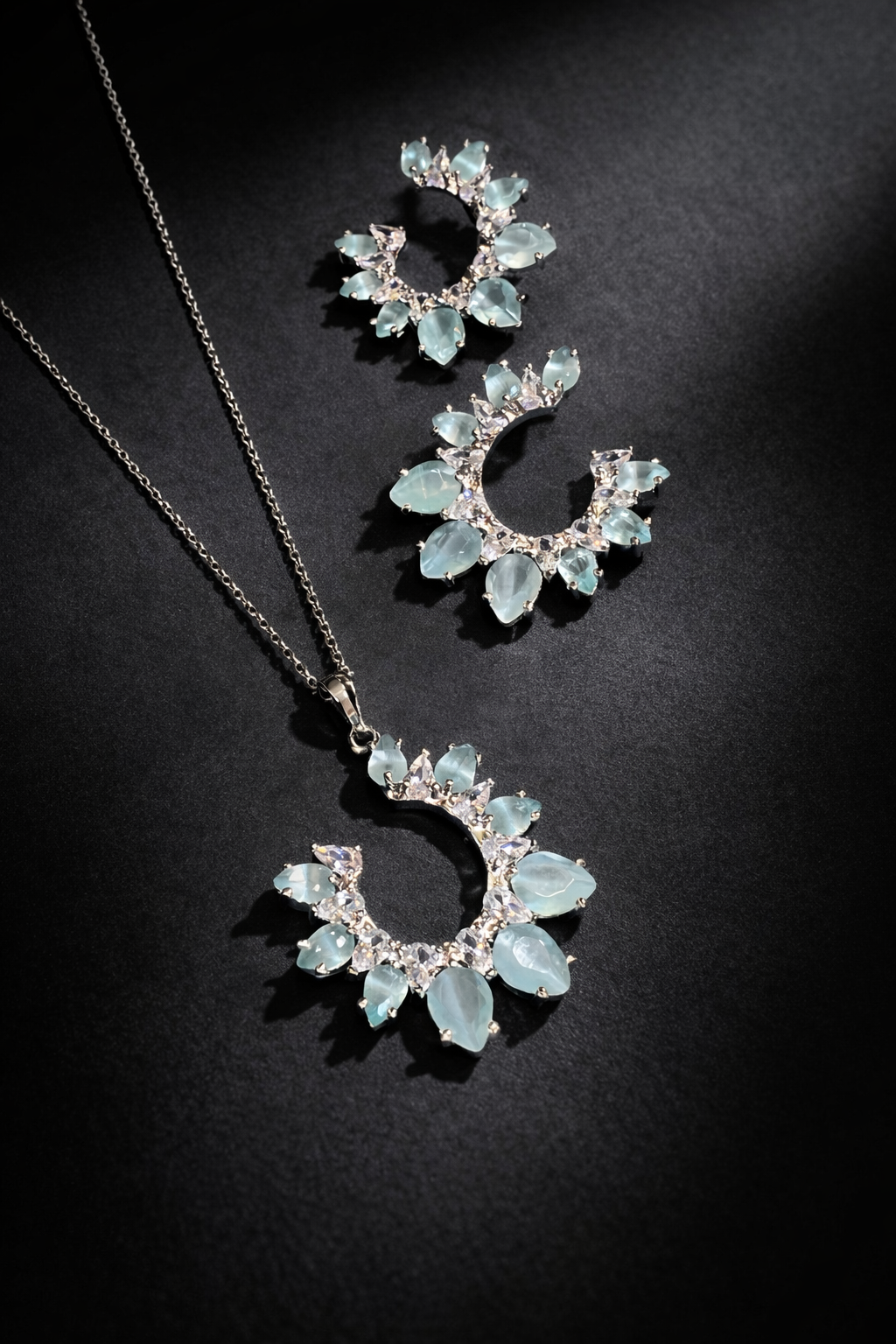 Emerald & Sapphire Crescent Set