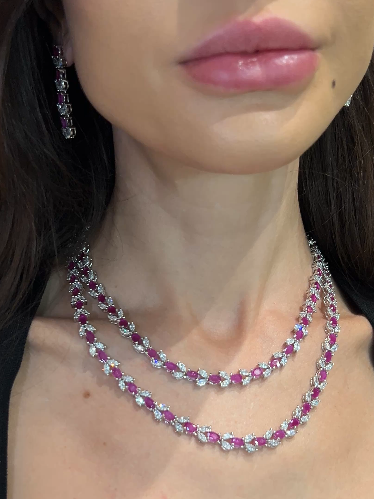 Marquise-Shaped Zircon Long Necklace & Earring Set