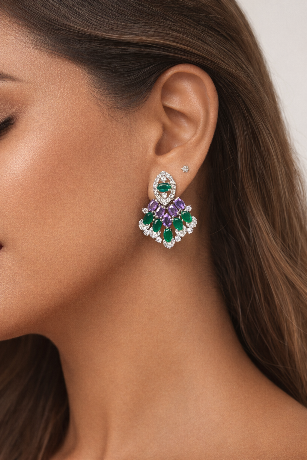 Emerald & Amethyst Statement Set(Necklace &Earrings)