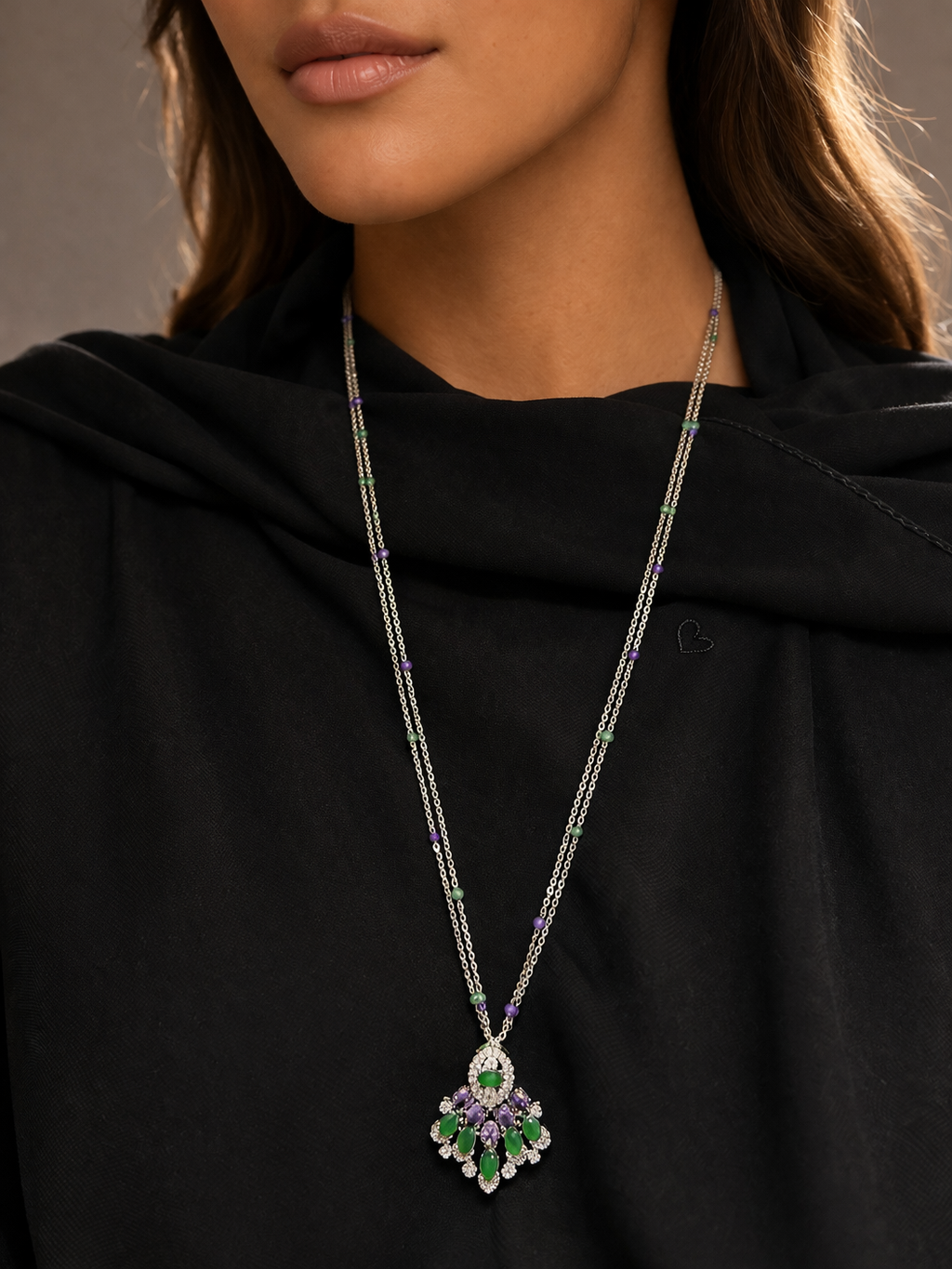 Emerald & Amethyst Statement Set(Necklace &Earrings)