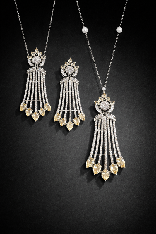 Yellow and silver Radiance Tassel Set(necklace length 35cm)