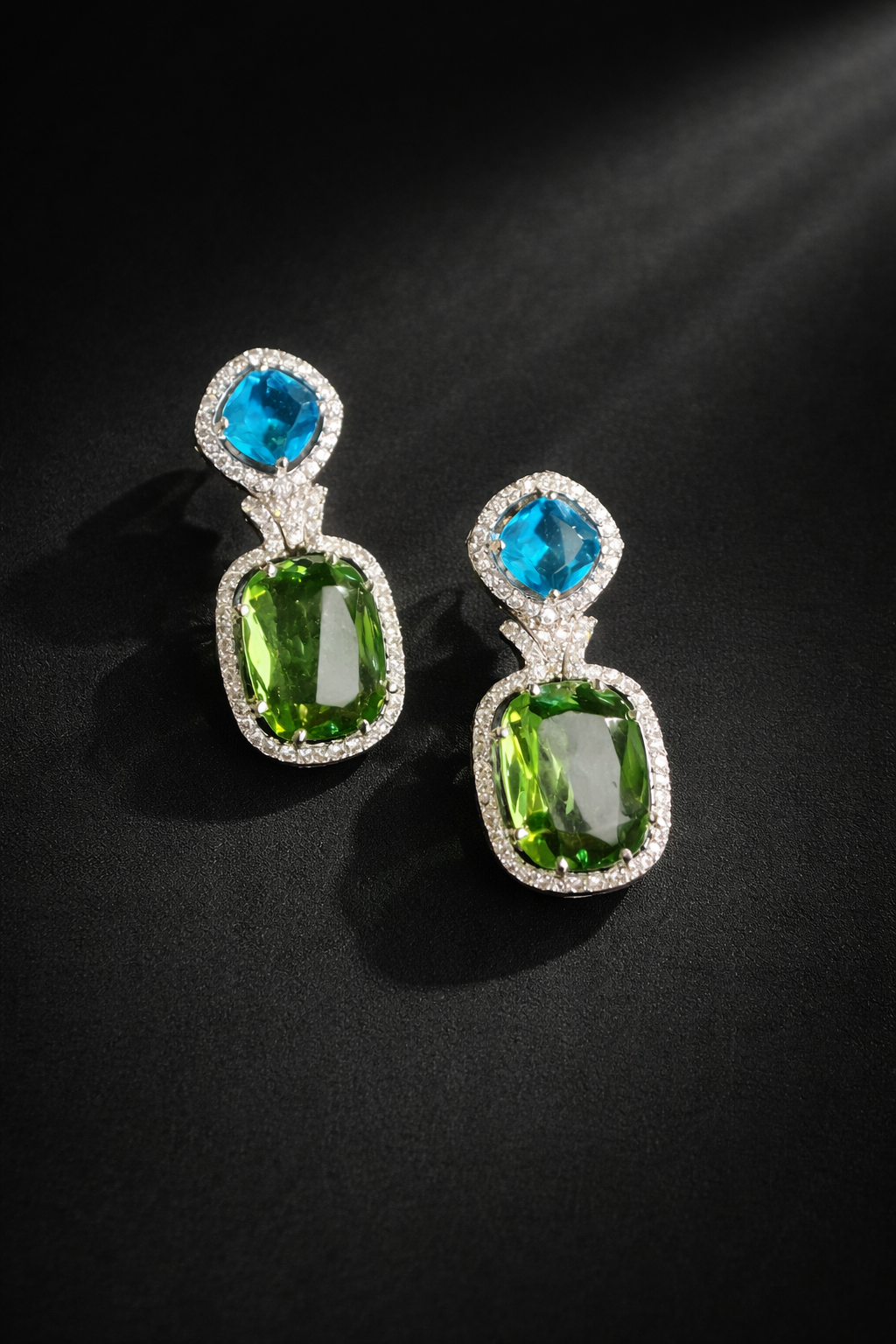 Dual Color Zircon Drop Earrings