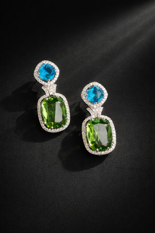 Dual Color Zircon Drop Earrings