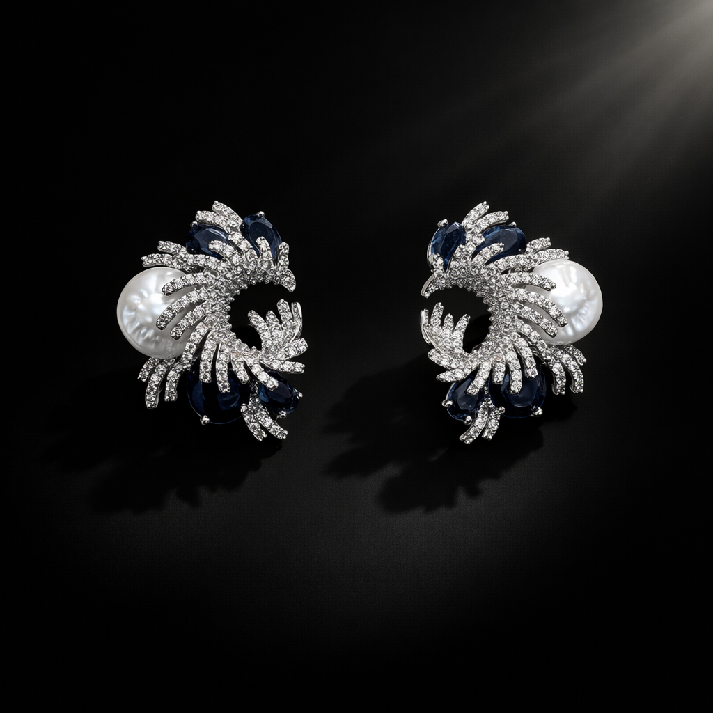 Midnight Sapphire Baroque Pearl Earrings