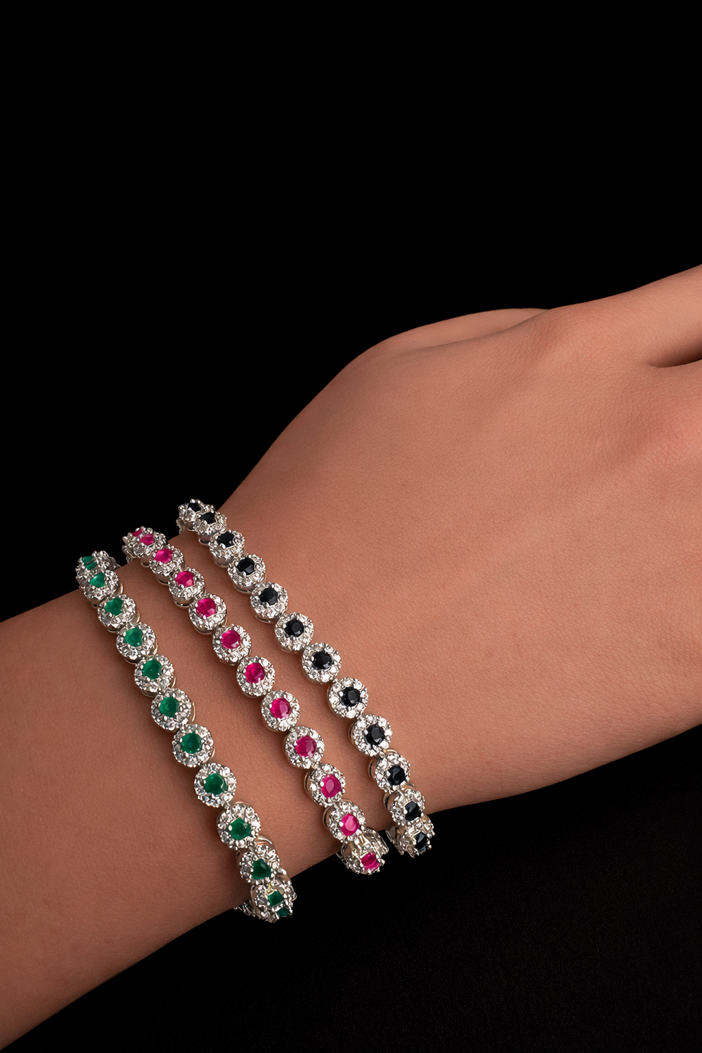 Emerald, Ruby & Midnight Tennis Bracelets
