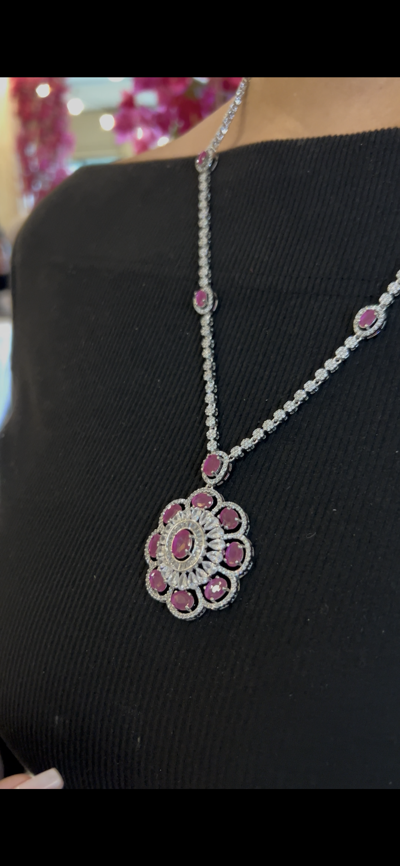 Ruby Floral Drop Necklace – Timeless Elegance