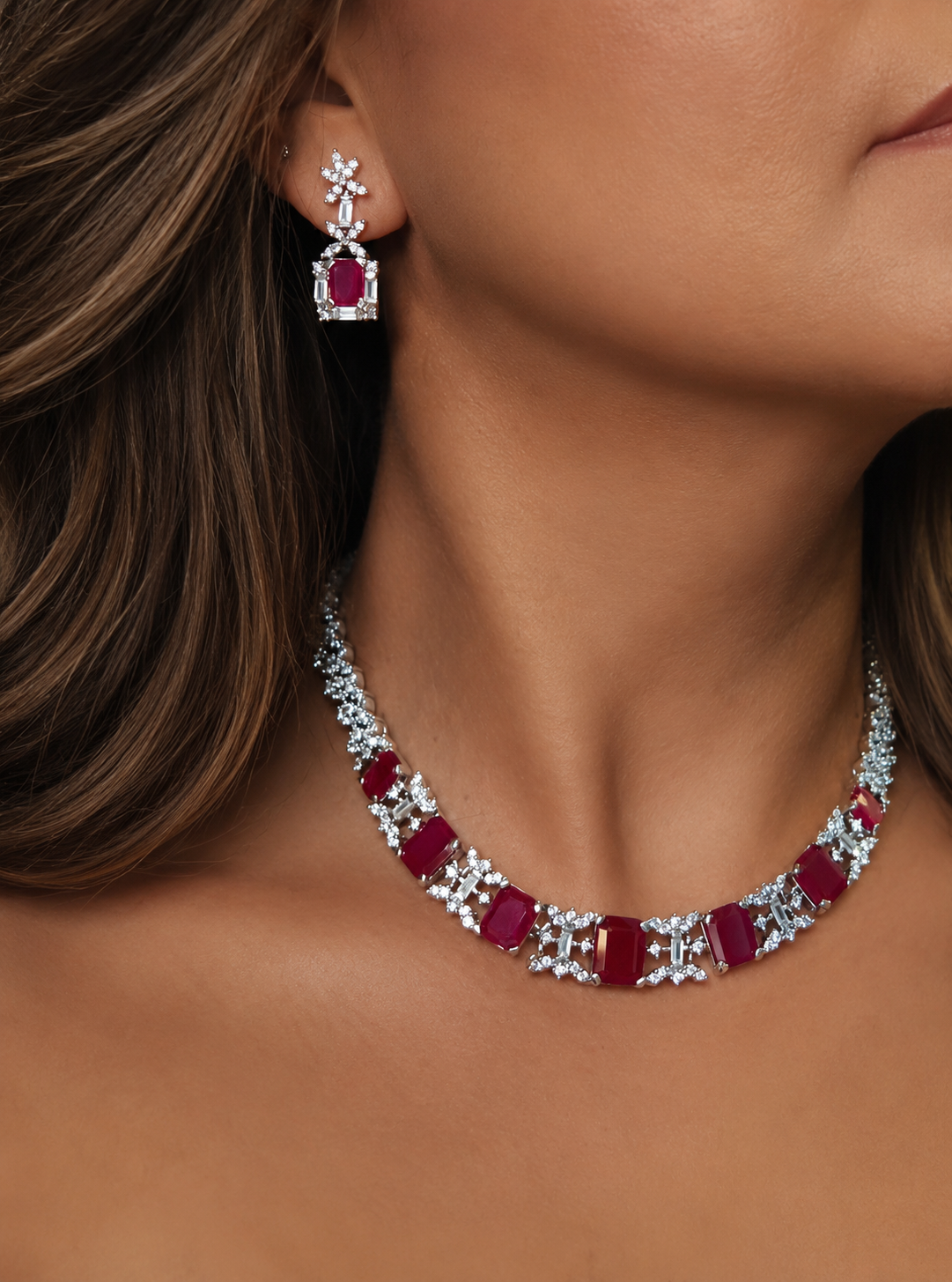 Ruby Royale Necklace & Earrings Set