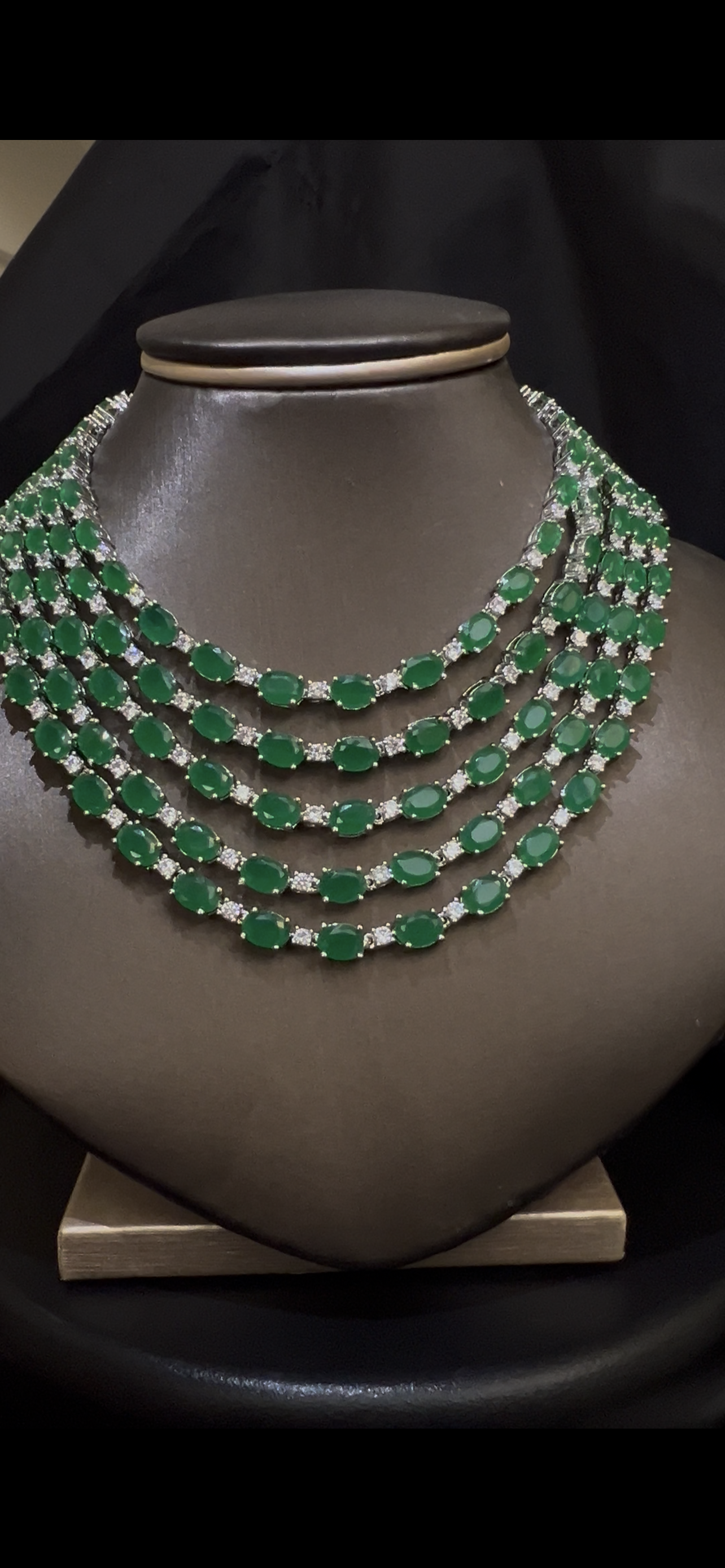 Five-Layer Green Statement Necklace and earrings set