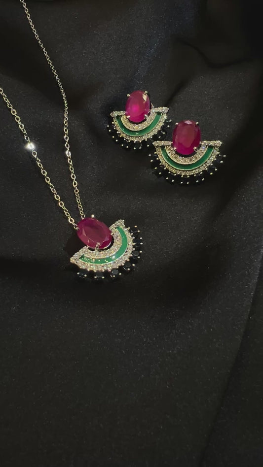 Tri-Color Zircon Fan Set – Ruby, Emerald & White