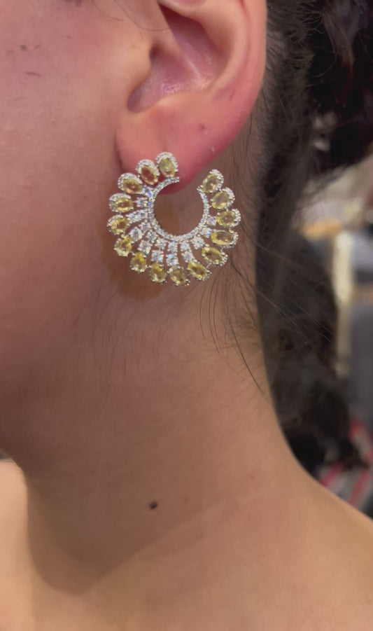 Crescent Halo Zircon Earrings